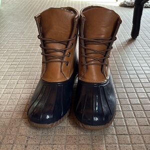 Brown and Blue Duck Boots